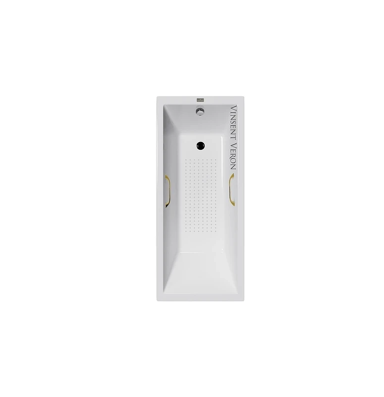 Чугунная ванна Vinsent Veron Square 140x70 VSQ1407045H/VH0012GD-AS цвет Белый с квадратными золотыми ручками и антискользящим покрытием