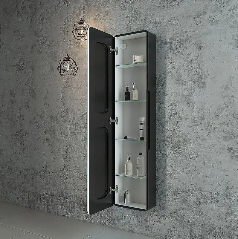 Зеркальный шкаф Art&Max Lecce 36 AM-Lec-360-1560-1D-DS-F-Nero с подсветкой цвет Черный