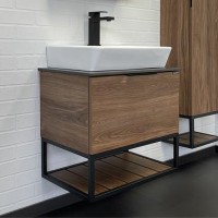 Тумба с раковиной Comforty Порто 60 00-00010677 подвесная Дуб темно-коричневый МДФ / ЛДСП
