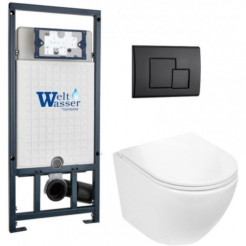 Комплект унитаза с инсталляцией WeltWasser MARBERG 507 + MERZBACH 043 GL-WT + MAR 507 SE MT-BL 10000011319 цвет Белый глянцевый с сиденьем Микролифт и клавишей смыва цвет Черный матовый