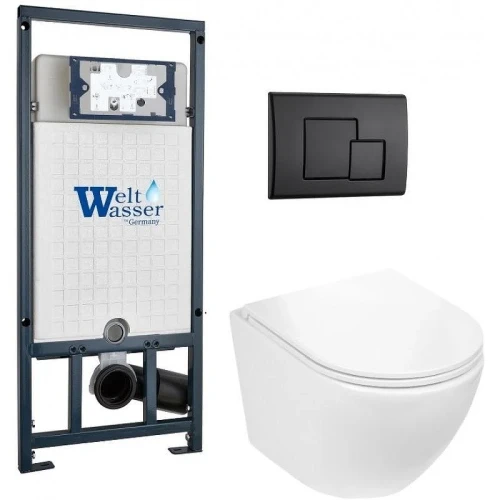 Комплект унитаза с инсталляцией WeltWasser MARBERG 507 + MERZBACH 043 GL-WT + MAR 507 SE MT-BL 10000011319 цвет Белый глянцевый с сиденьем Микролифт и клавишей смыва цвет Черный матовый