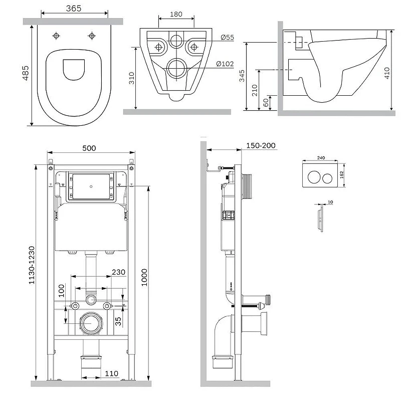 Унитаз с инсталляцией AM.PM Spirit V2.0 Aquaspin IS90151.701900 цвет Белый с сиденьем Микролифт и клавишей смыва цвет Хром глянцевый