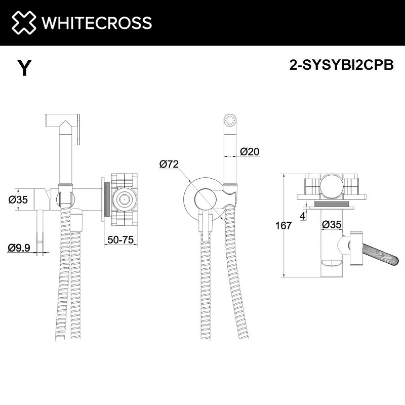Гигиенический душ со смесителем Whitecross Y copper brushed 2-SYSYBI2CPB цвет Медь брашированная