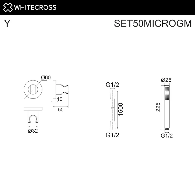 Душевой гарнитур Whitecross Y gunmetal SET50MICROGM цвет Оружейная сталь