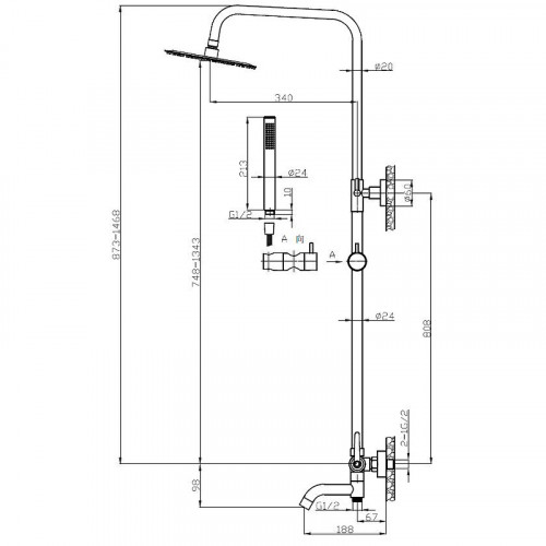 Душевая система ESKO Bangkok Black ST250BGB Черная матовая латунь на стену