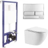 Унитаз с инсталляцией WellWant Aura WWU01121WK + Berges Novum L3 040213 с сиденьем Микролифт и клавишей смыва Хром