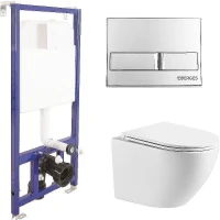 Унитаз с инсталляцией WellWant Aura WWU01121WK + Berges Novum L3 040213 с сиденьем Микролифт и клавишей смыва Хром