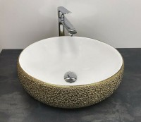 Раковина-чаша CeramaLux 49 433J Бело-золотая фаянс накладная