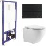 Унитаз с инсталляцией CeramaLux 2197 + Berges Novum L5 040215 с сиденьем Микролифт и Черной матовой клавишей смыва