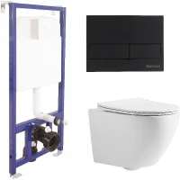 Унитаз с инсталляцией CeramaLux 2197 + Berges Novum L5 040215 с сиденьем Микролифт и Черной матовой клавишей смыва