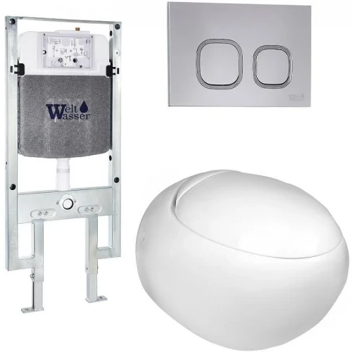 Комплект унитаза с инсталляцией WeltWasser AMBERG 497 ST + JECKENBACH 004 GL-WT + AMBERG RD-CR 10000006712 цвет Белый глянцевый с сиденьем Микролифт и клавишей смыва цвет Хром