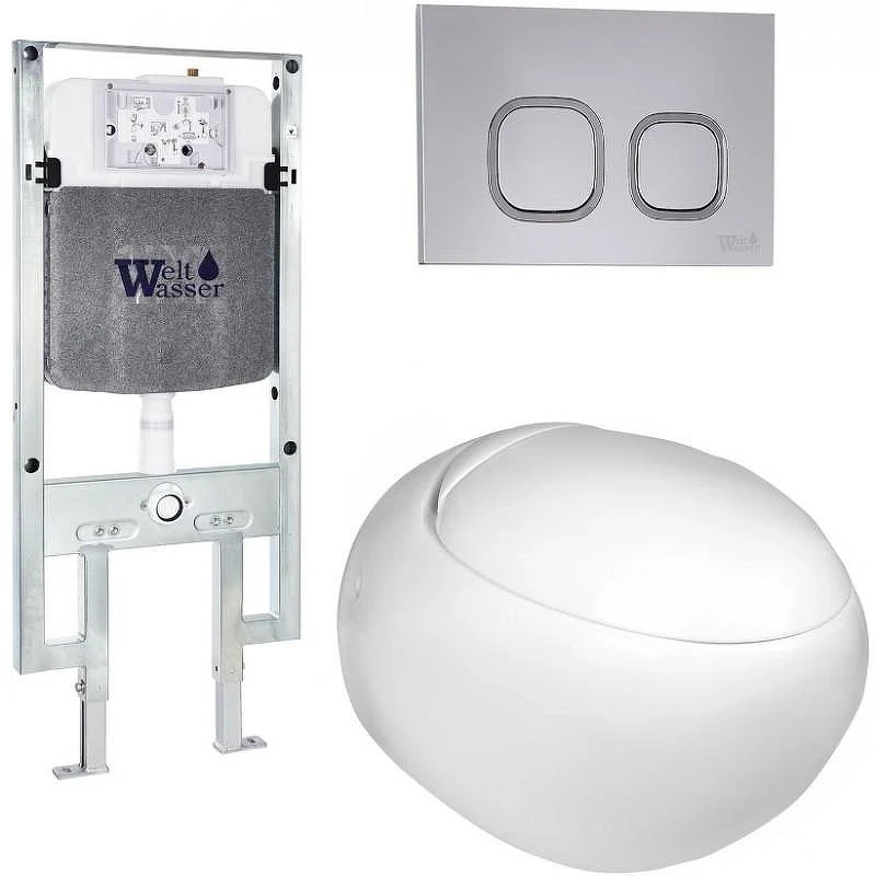 Комплект унитаза с инсталляцией WeltWasser AMBERG 497 ST + JECKENBACH 004 GL-WT + AMBERG RD-CR 10000006712 цвет Белый глянцевый с сиденьем Микролифт и клавишей смыва цвет Хром