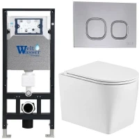 Комплект унитаза с инсталляцией WeltWasser AMBERG 506 + NESENBACH 004 GL-WT + AMBERG RD-CR 10000008933 цвет Белый глянцевый с сиденьем Микролифт и клавишей смыва цвет Хром