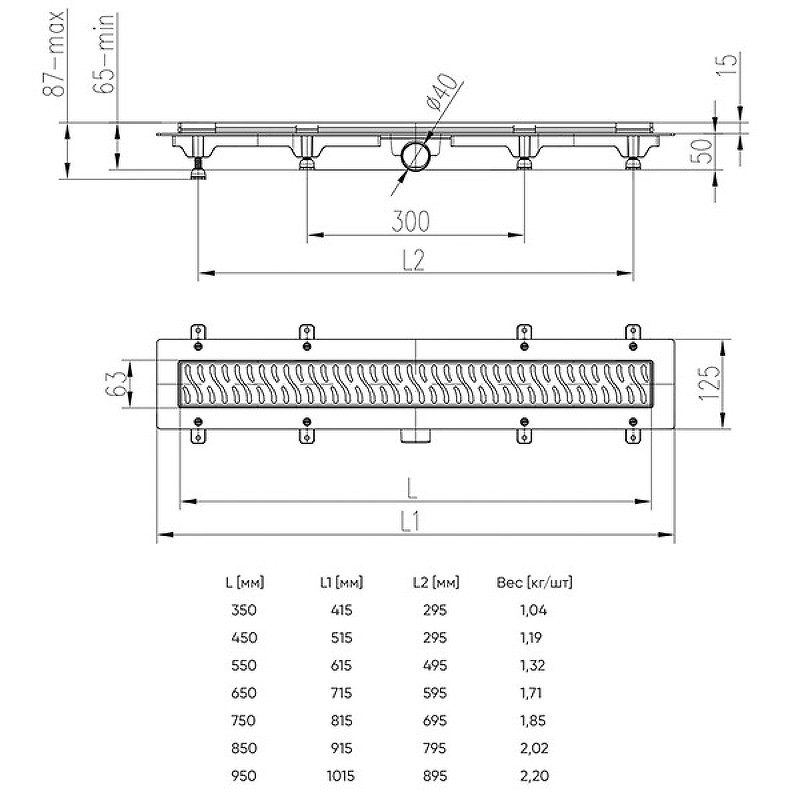 Душевой лоток Azario AZ-CH 750 MC с решеткой Medium