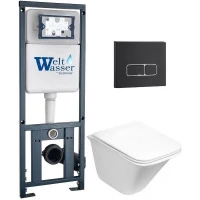 Комплект унитаза с инсталляцией WeltWasser MARBERG 410 + ROTBACH 004 GL-WT + MAR 410 SE MT-BL 10000010977 цвет Белый глянцевый с сиденьем Микролифт и клавишей смыва цвет Черный матовый