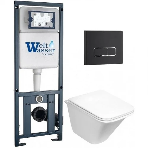 Комплект унитаза с инсталляцией WeltWasser MARBERG 410 + ROTBACH 004 GL-WT + MAR 410 SE MT-BL 10000010977 цвет Белый глянцевый с сиденьем Микролифт и клавишей смыва цвет Черный матовый