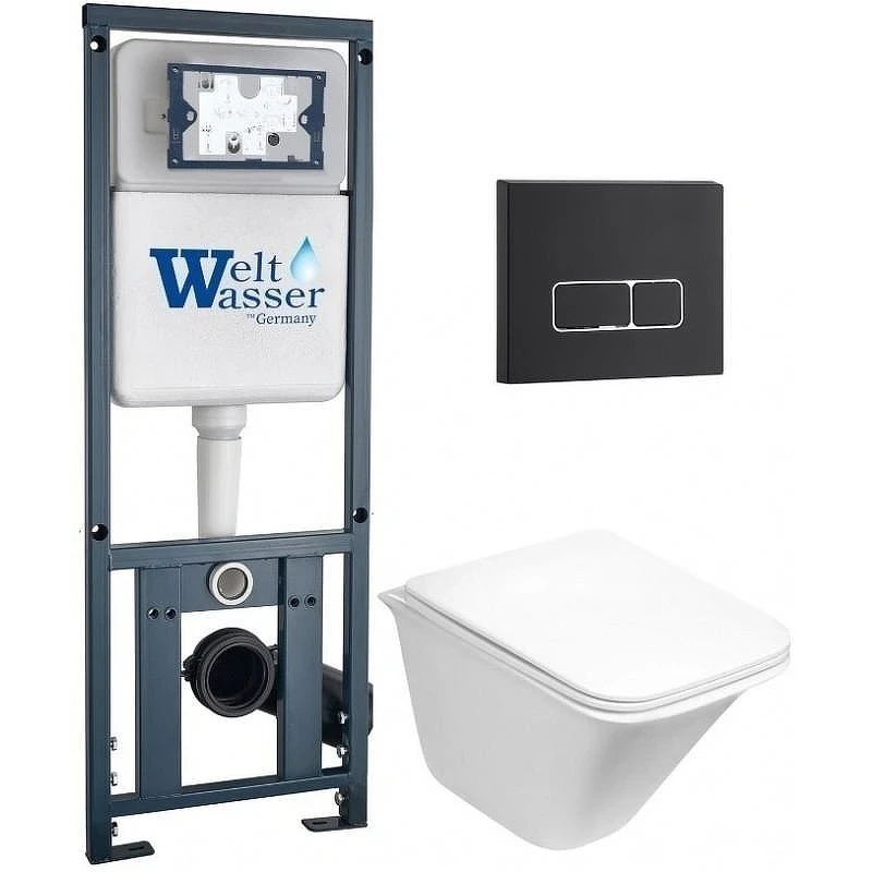 Комплект унитаза с инсталляцией WeltWasser MARBERG 410 + ROTBACH 004 GL-WT + MAR 410 SE MT-BL 10000010977 цвет Белый глянцевый с сиденьем Микролифт и клавишей смыва цвет Черный матовый
