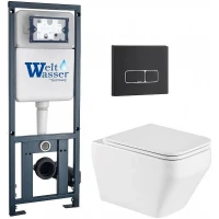 Комплект унитаза с инсталляцией WeltWasser MARBERG 410 + HOFBACH 041 GL-WT + MAR 410 SE MT-BL 10000011680 цвет Белый глянцевый с сиденьем Микролифт и клавишей смыва цвет Черный матовый