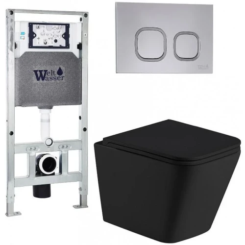 Комплект унитаза с инсталляцией WeltWasser AMBERG 506 ST + GELBACH 043 MT-BL + AMBERG RD-CR 10000011991 цвет Черный матовый с сиденьем Микролифт и клавишей смыва цвет Хром