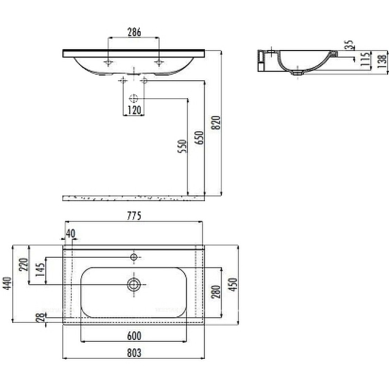 Раковина Creavit Ideal 80 ID080-00CB00E-0000 Белая фарфор подвесная, полувстраиваемая