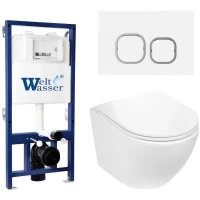 Комплект унитаза с инсталляцией WeltWasser BAMBERG 525 + MERZBACH 043 GL-WT + BAMBERG WT 10000012896 цвет Белый глянцевый с сиденьем Микролифт и клавишей смыва цвет Белый
