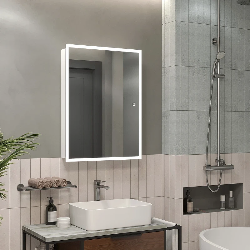Зеркальный шкаф Reflection Cube 500х800 RF2218CB с подсветкой Белый матовый МДФ / ЛДСП, стекло