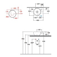 Раковина Globo T-Edge 40 R TE040BI*0 Белая фарфор подвесная, накладная