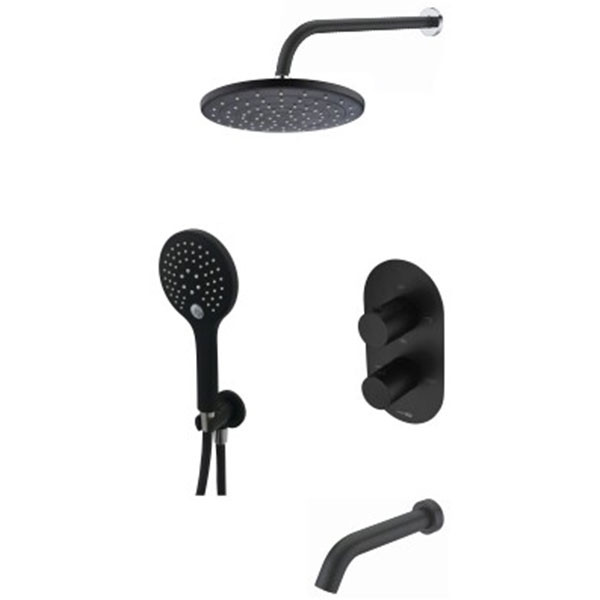 Душевая система WasserKRAFT Elbe A177477 с термостатом Черная матовая латунь встраиваемый