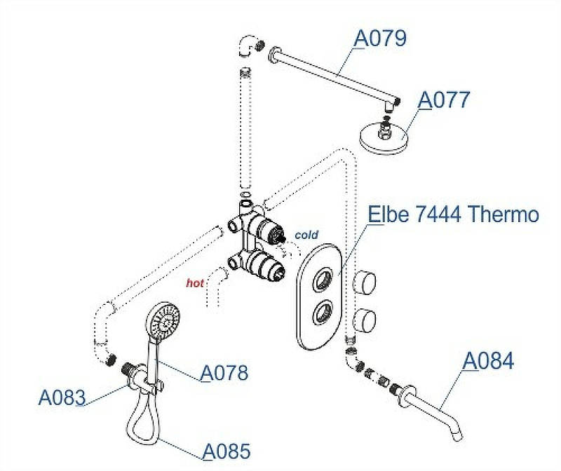 Душевая система WasserKRAFT Elbe A177477 с термостатом Черная матовая латунь встраиваемый