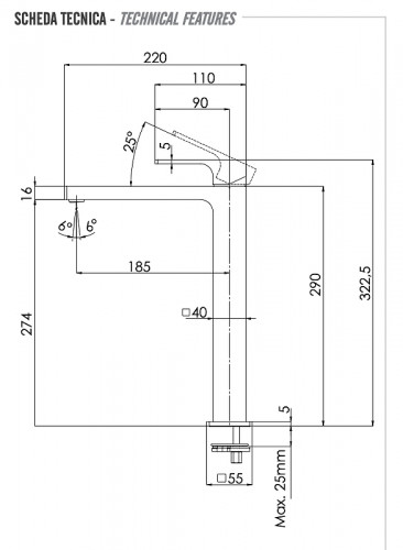 Смеситель для раковины Remer Absolute AU11LXV цвет Сталь