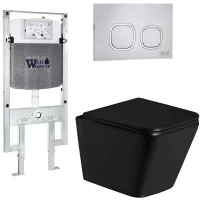 Комплект унитаза с инсталляцией WeltWasser AMBERG 497 ST + GELBACH 043 GL-BL + AMBERG RD-MT CR 10000011938 цвет Черный глянцевый с сиденьем Микролифт и клавишей смыва цвет Хром матовый