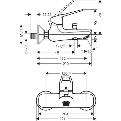 Смеситель для ванны Hansgrohe Novus Loop 71340000 Хром латунь на стену