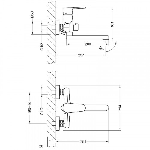 Смеситель для ванны Lemark Point LM0317C универсальный Хром латунь на стену