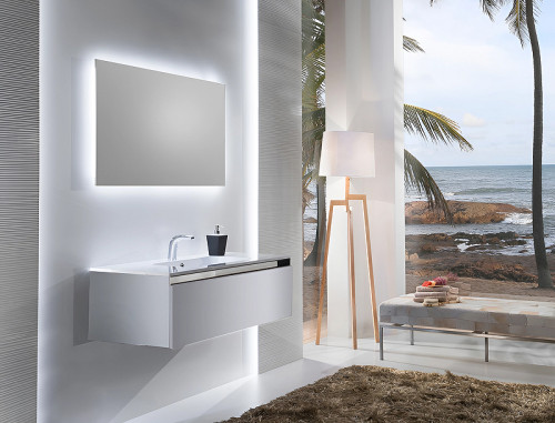 Тумба с раковиной SanVit Кубэ-1 90 kkube1090w подвесная Белая глянцевая МДФ / ЛДСП