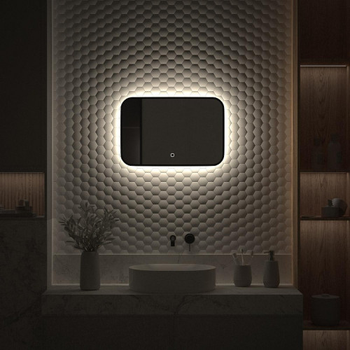 Зеркало Defesto Aura 60х40 DF 2962SH с подсветкой 17W-4500K/Сенсорный выключатель/Нейтральный белый свет/Черная рама