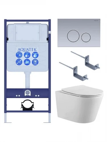 Комплект унитаза с инсталляцией Aquatek Set Aquatek Вега-1905-036 цвет Белый с сиденьем Микролифт и клавишей смыва цвет Хром глянцевый