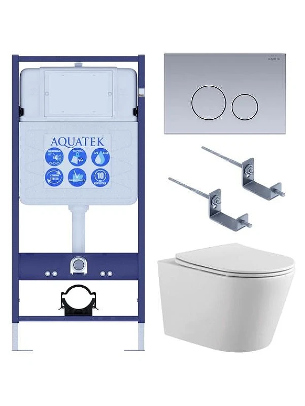 Комплект унитаза с инсталляцией Aquatek Set Aquatek Вега-1905-036 цвет Белый с сиденьем Микролифт и клавишей смыва цвет Хром глянцевый
