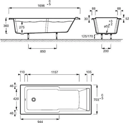 Акриловая ванна Jacob Delafon Odeon Up 170x70 E6D024-00 цвет Белый