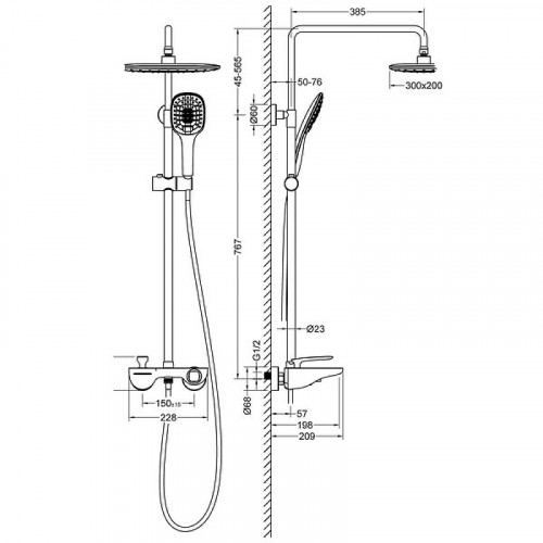 Душевая система Timo Helmi SX-1170/03 Черный латунь на стену