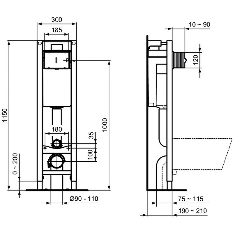 Инсталляция Ideal Standard Prosys E233267 для унитаза без клавиши смыва нержавеющая сталь