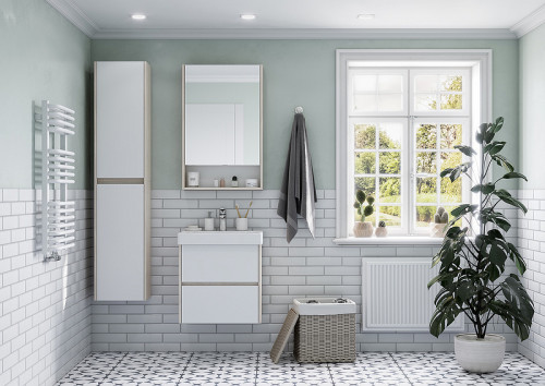 Зеркальный шкаф Aquaton Сканди 55 1A252102SDB20 Белый Дуб верона МДФ / ЛДСП, стекло