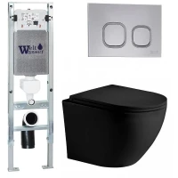 Комплект унитаза с инсталляцией WeltWasser AMBERG 350 ST + MERZBACH 043 XL MT-BL + AMBERG RD-CR 10000014103 цвет Черный матовый с сиденьем Микролифт и клавишей смыва цвет Хром