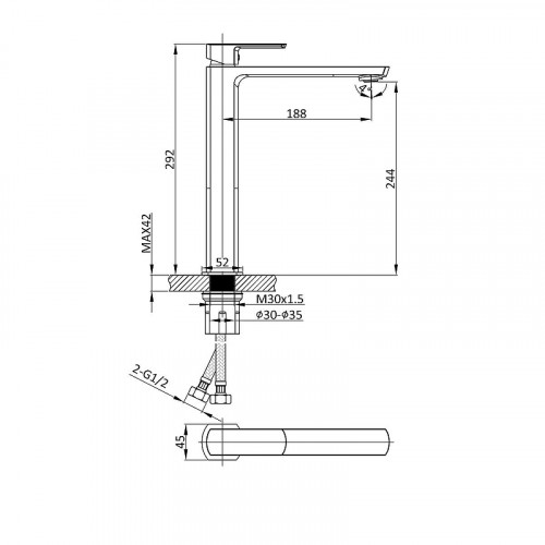 Смеситель для раковины Vincea Next VBF-1N2GM Вороненая сталь латунь