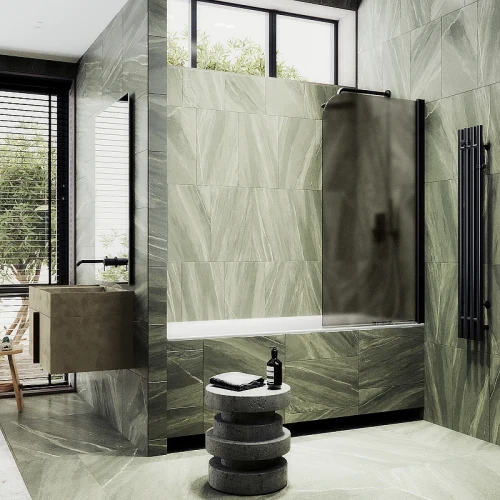 Шторка на ванну Maybah Glass MGV-602-6 400x1400 поворотная на монопетле Черный стекло бронзовое матовое