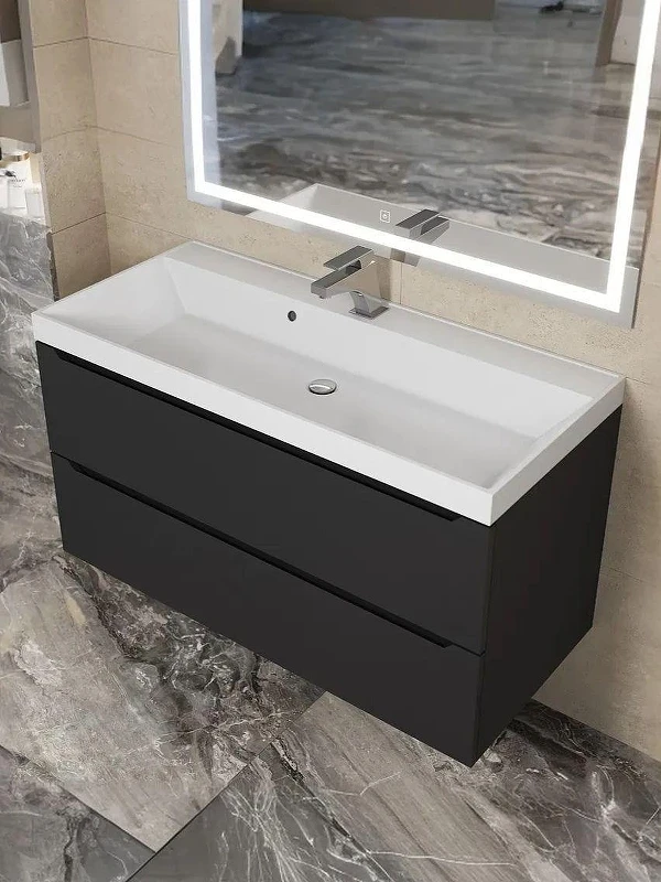 Тумба с раковиной Uperwood Tanos 100 291020256 подвесная цвет Черный матовый