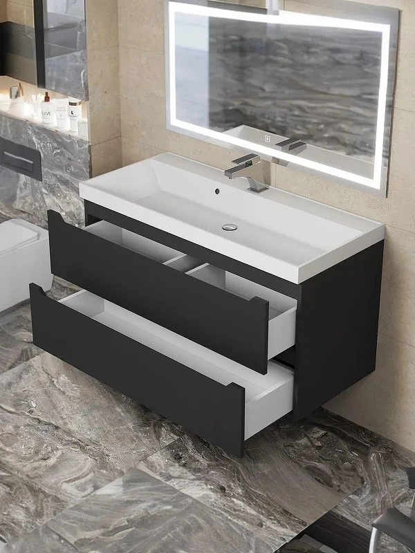 Тумба с раковиной Uperwood Tanos 100 291020256 подвесная цвет Черный матовый