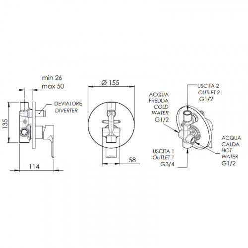 Смеситель для душа Remer Energy EY09 Хром латунь встраиваемый