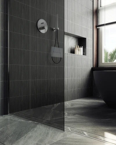 Душевая перегородка Maybah Glass MGD-705-5ш 690x1950 в широком профиле Хром матовый стекло графитовое