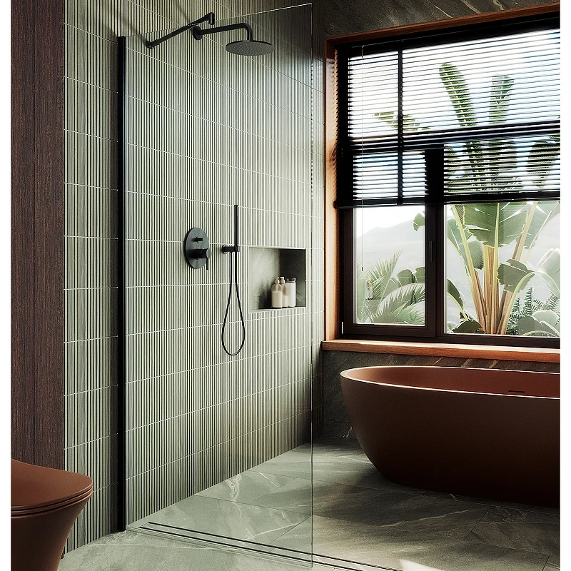 Душевая перегородка Maybah Glass MGD-689-6ш 890x1950 в широком профиле Черный стекло прозрачное