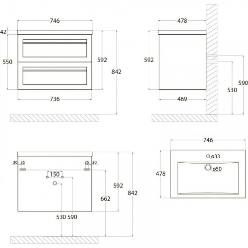 Тумба под раковину Art&amp;Max AM-Platino-750-2C-SO-TM подвесная Бирюзовая матовая МДФ / ЛДСП